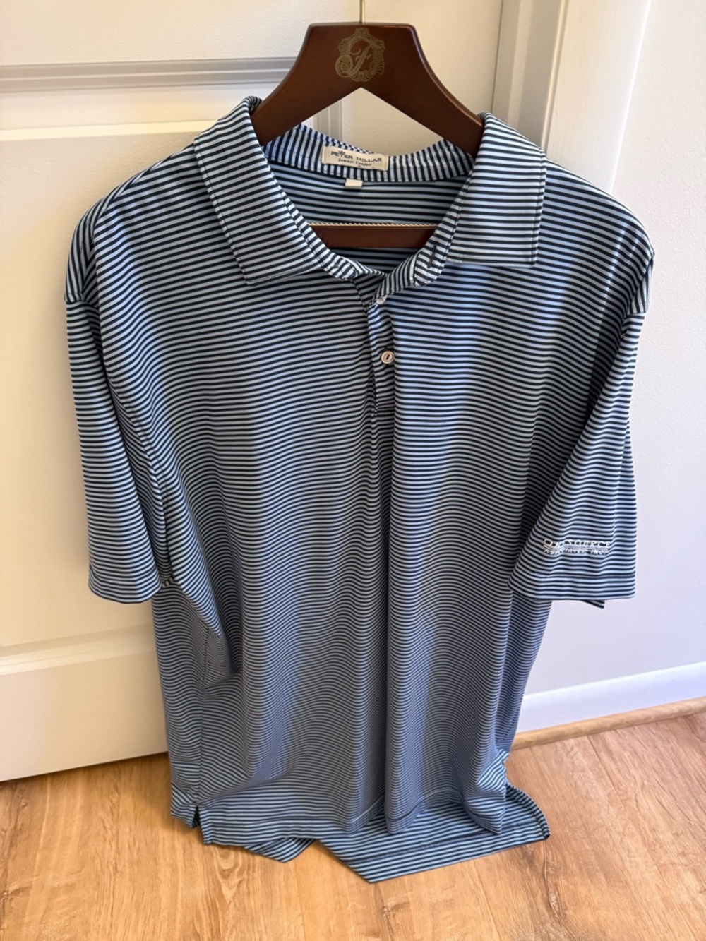 Peter Millar Light Blue & White Striped Performance Polo